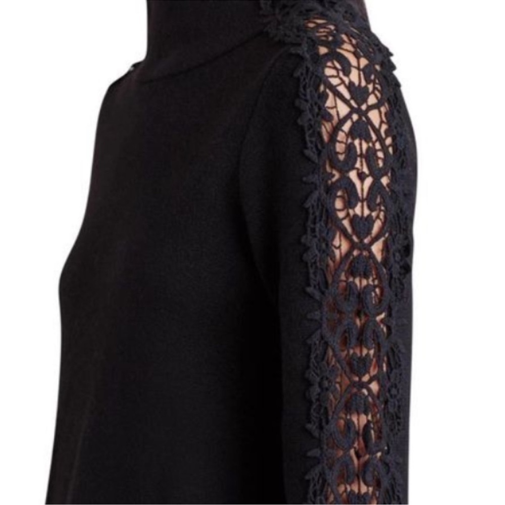 Knitted & Knotted Black Mockneck Lace Sleeve Sweater